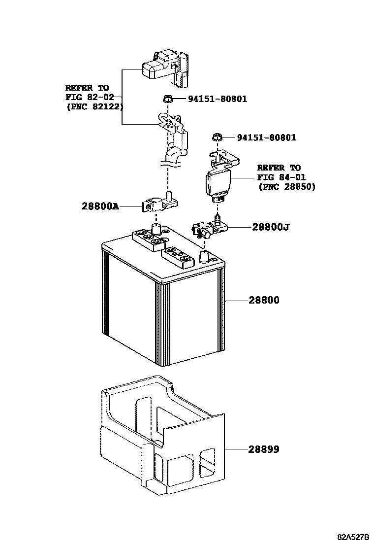 Toyota RAV4 蓄电池和蓄电池电缆 EPC diagram — 82A527B