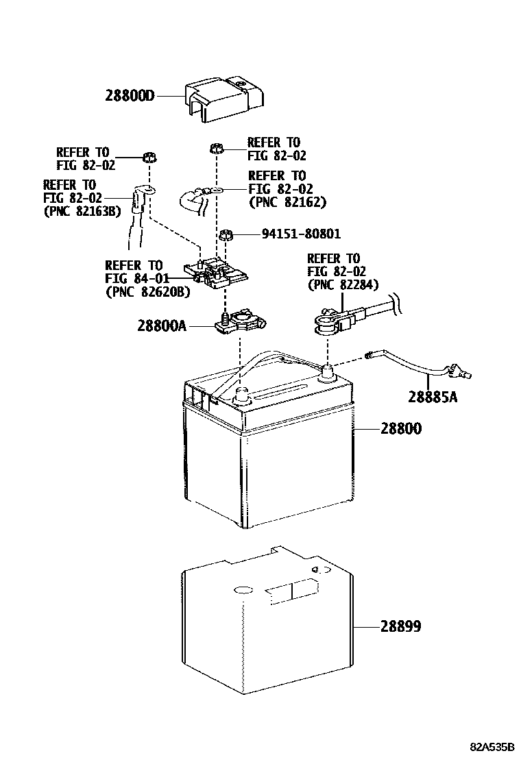 Toyota RAV4 蓄电池和蓄电池电缆 EPC diagram — 82A535B