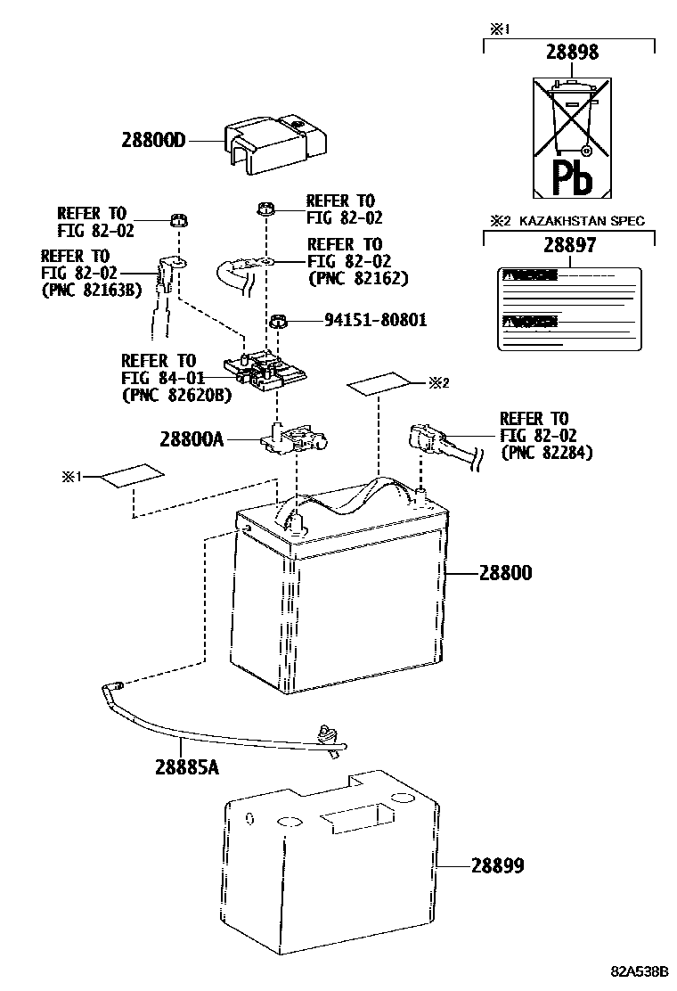 Toyota RAV4 蓄电池和蓄电池电缆 EPC diagram — 82A538B