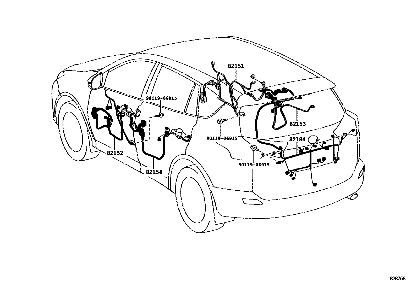 Toyota RAV4 线束和卡夹 EPC diagram — 828758