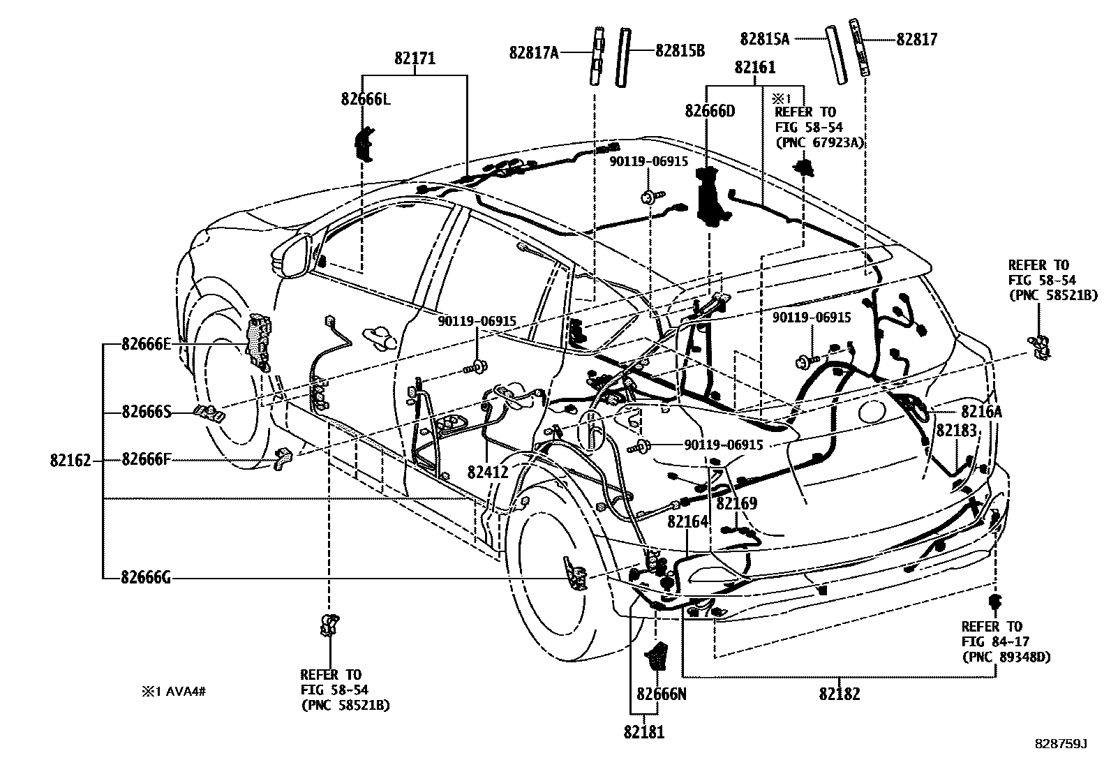 Toyota RAV4 线束和卡夹 EPC diagram — 828759J
