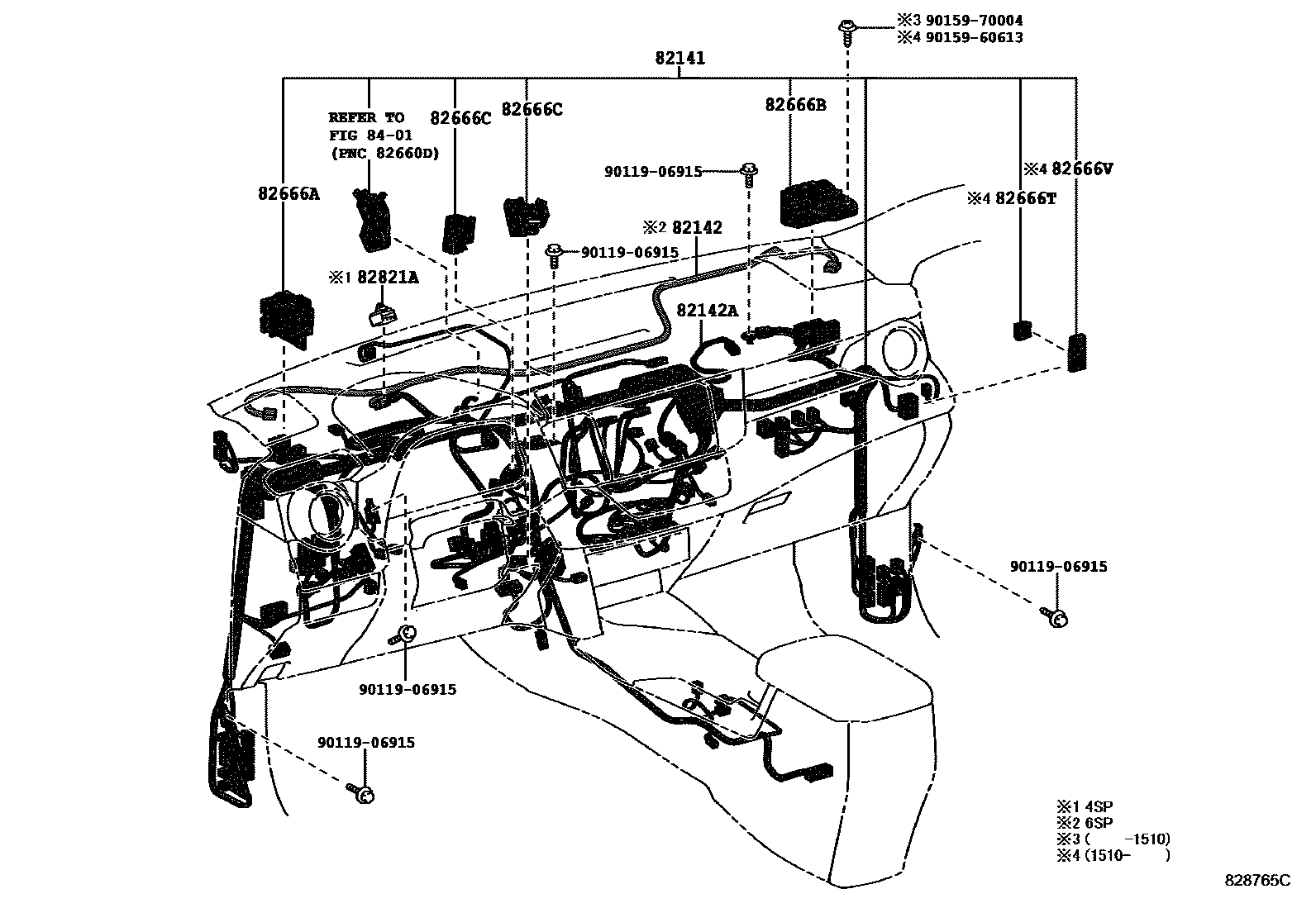 Toyota RAV4 线束和卡夹 EPC diagram — 828765C