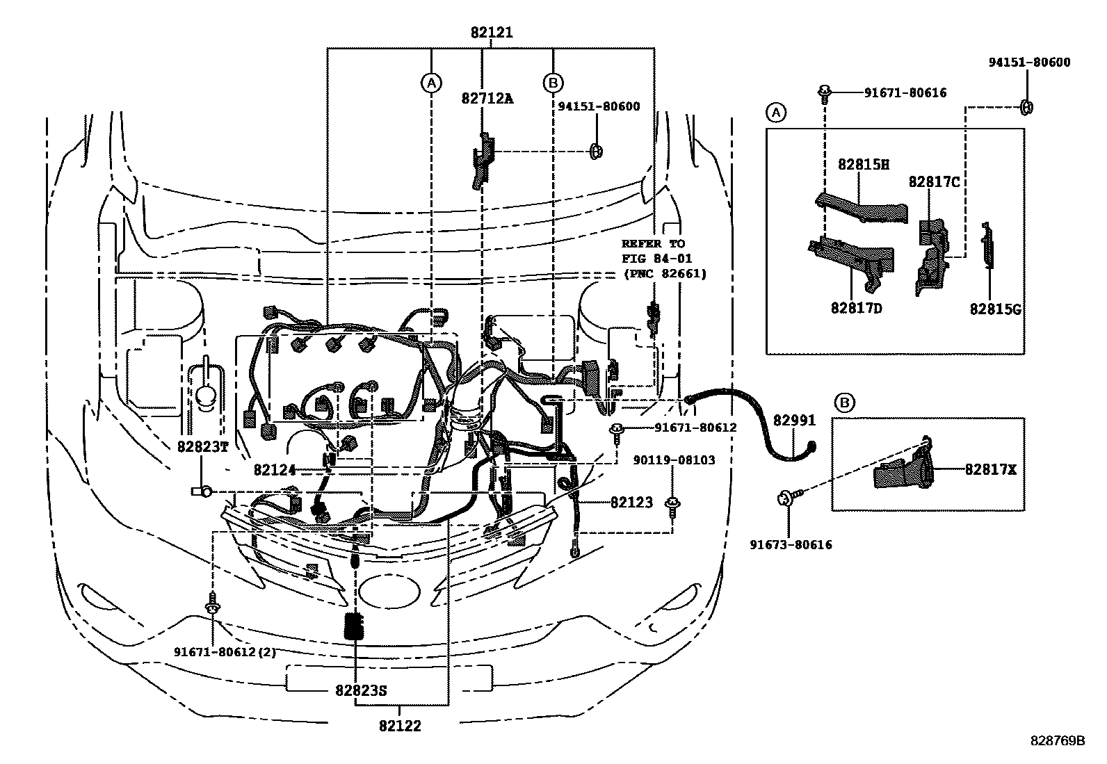 Toyota RAV4 线束和卡夹 EPC diagram — 828769B