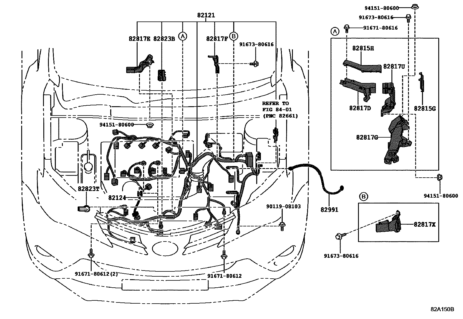 Toyota RAV4 线束和卡夹 EPC diagram — 82A150B