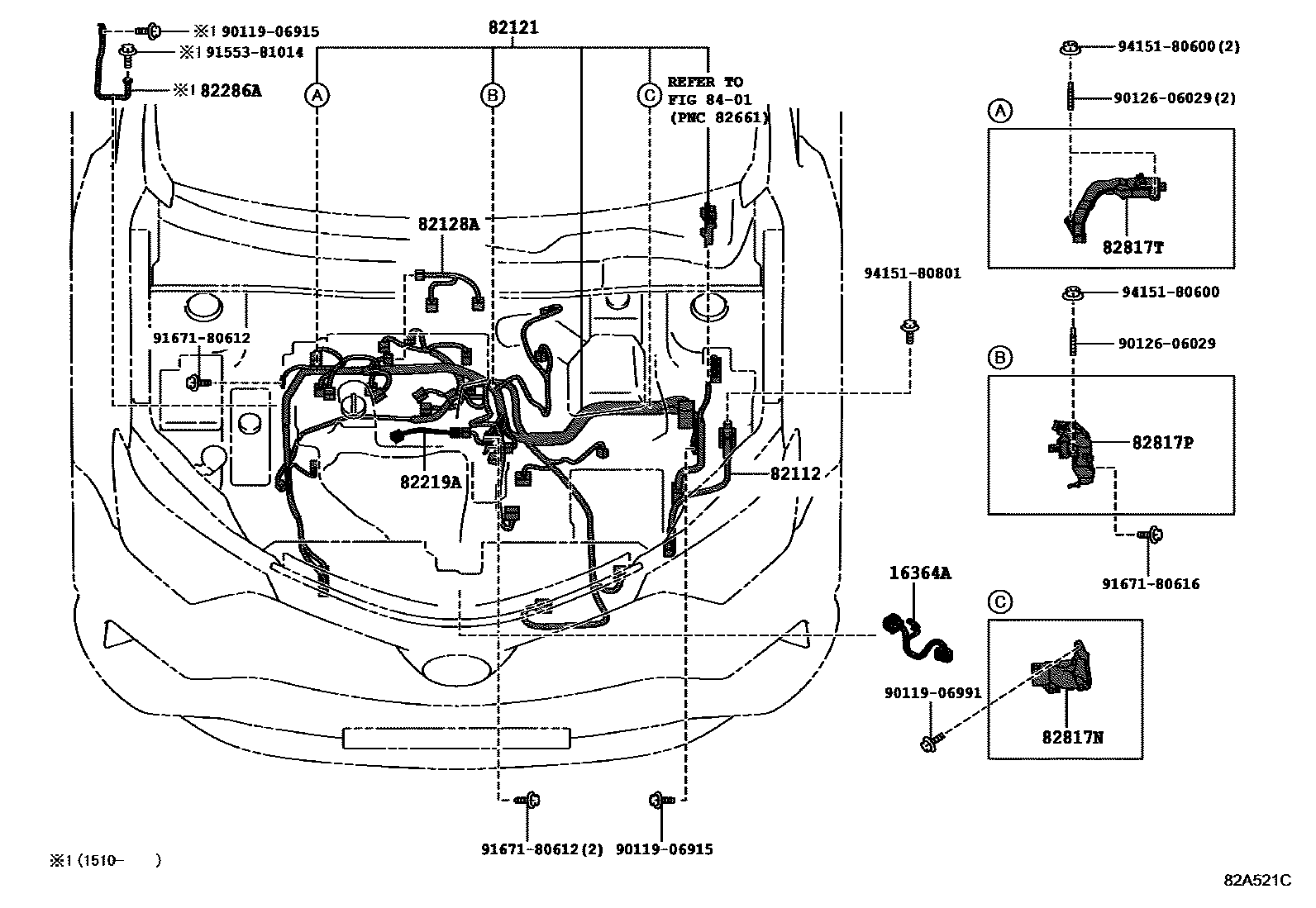 Toyota RAV4 线束和卡夹 EPC diagram — 82A521C