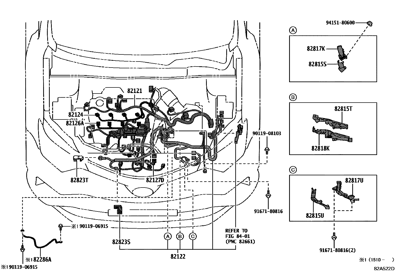 Toyota RAV4 线束和卡夹 EPC diagram — 82A522D