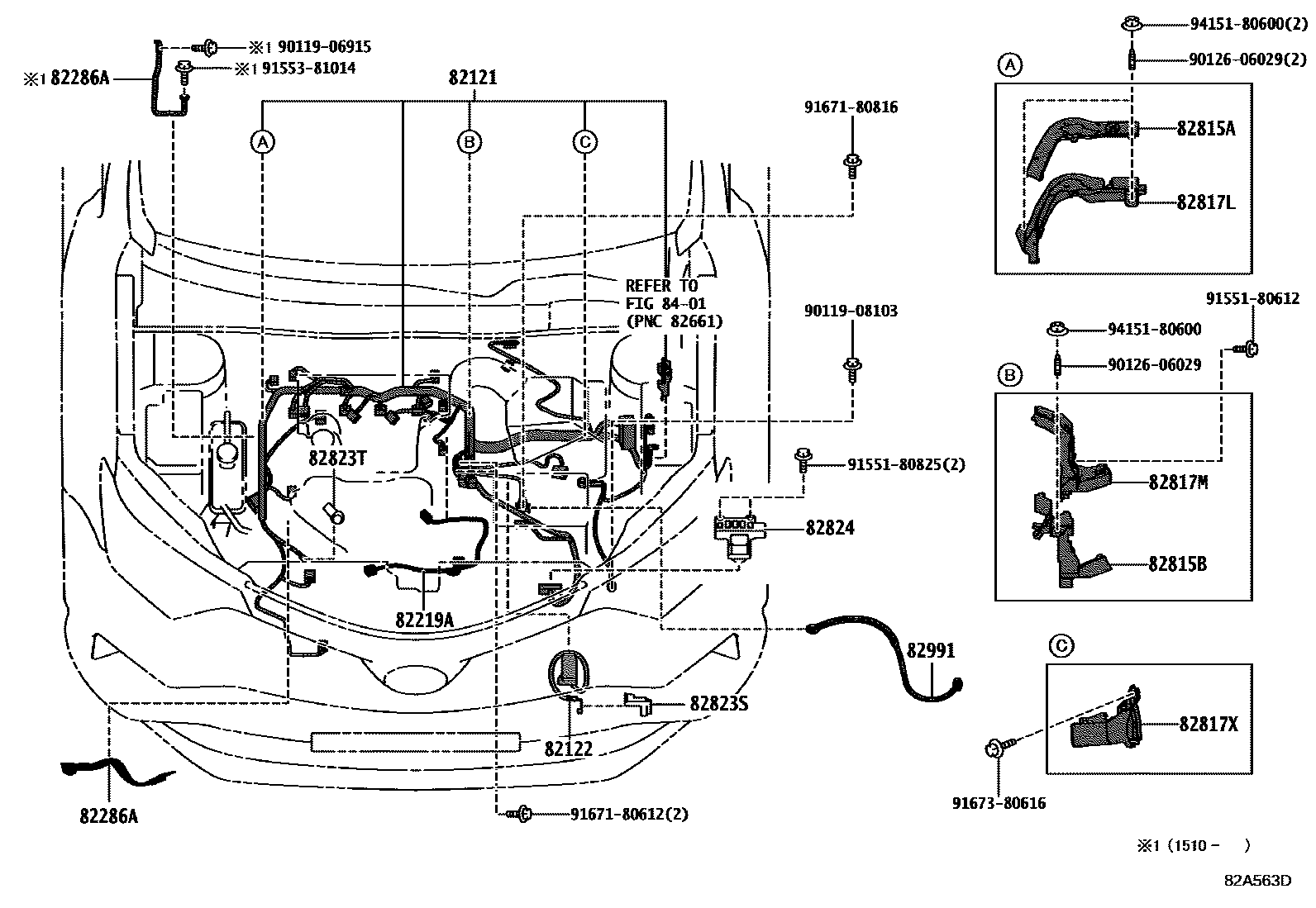 Toyota RAV4 线束和卡夹 EPC diagram — 82A563D