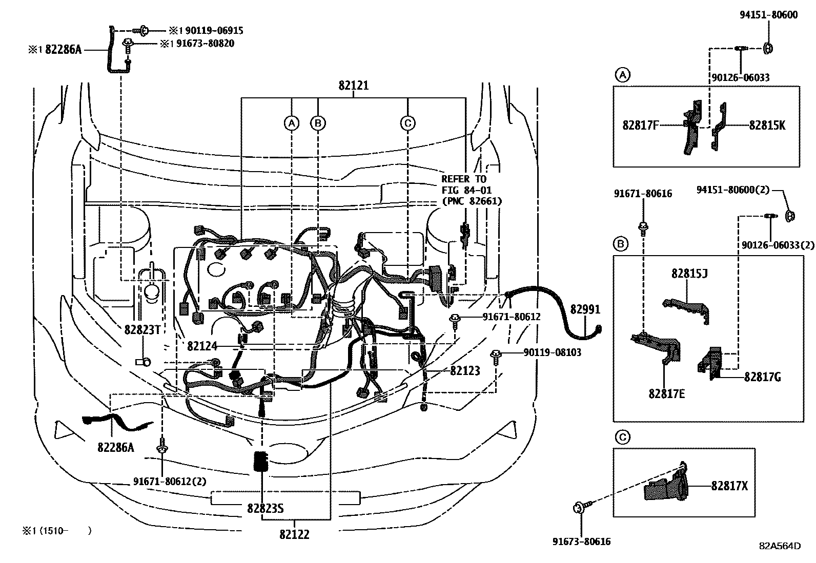 Toyota RAV4 线束和卡夹 EPC diagram — 82A564D
