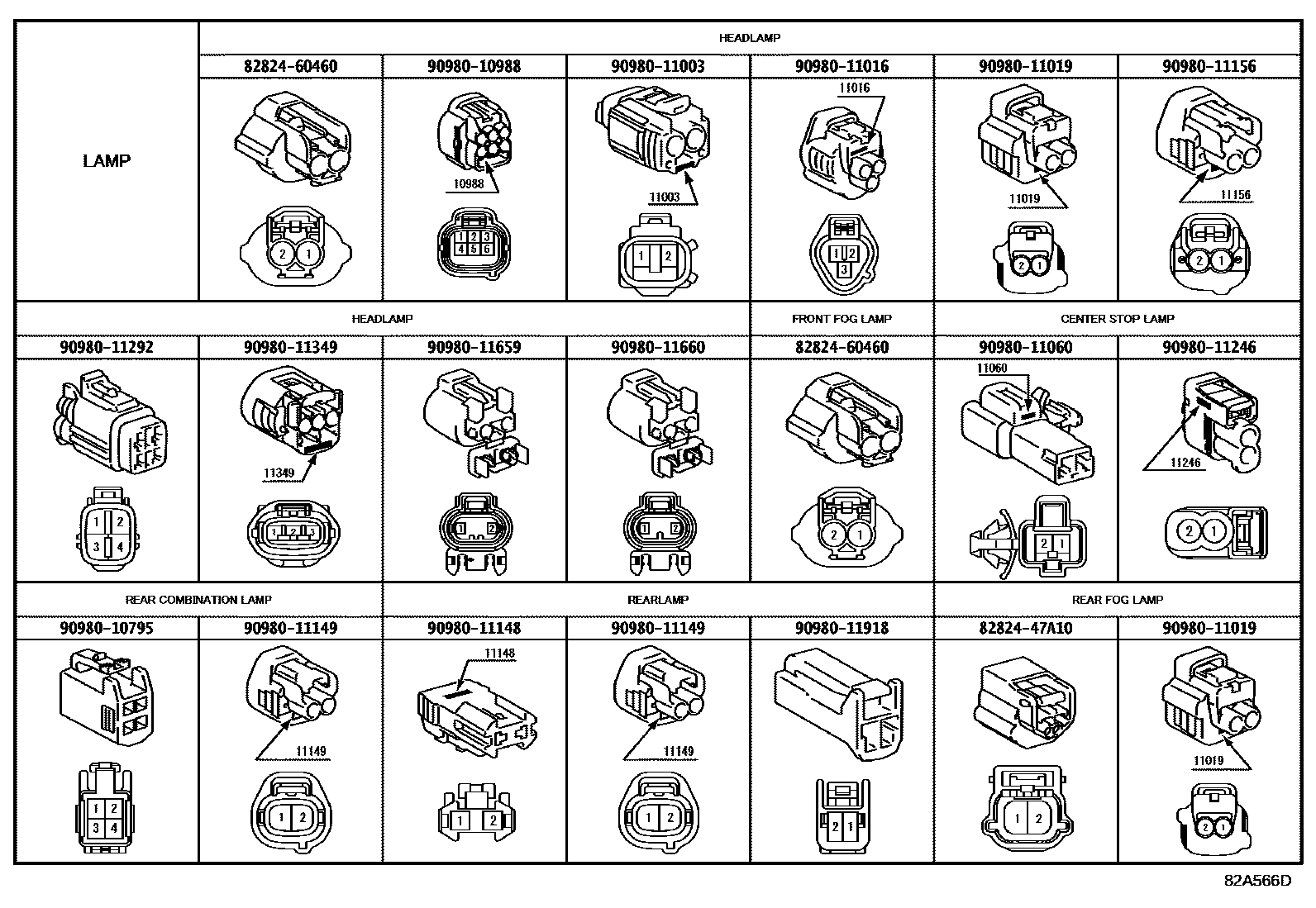 Toyota RAV4 线束和卡夹 EPC diagram — 82A566D