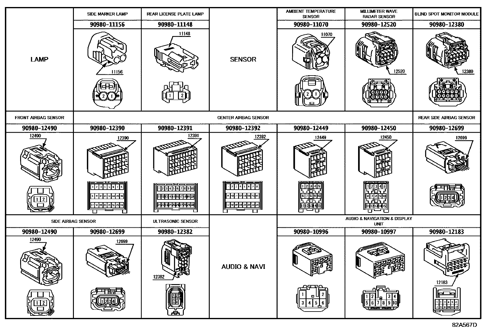 Toyota RAV4 线束和卡夹 EPC diagram — 82A567D