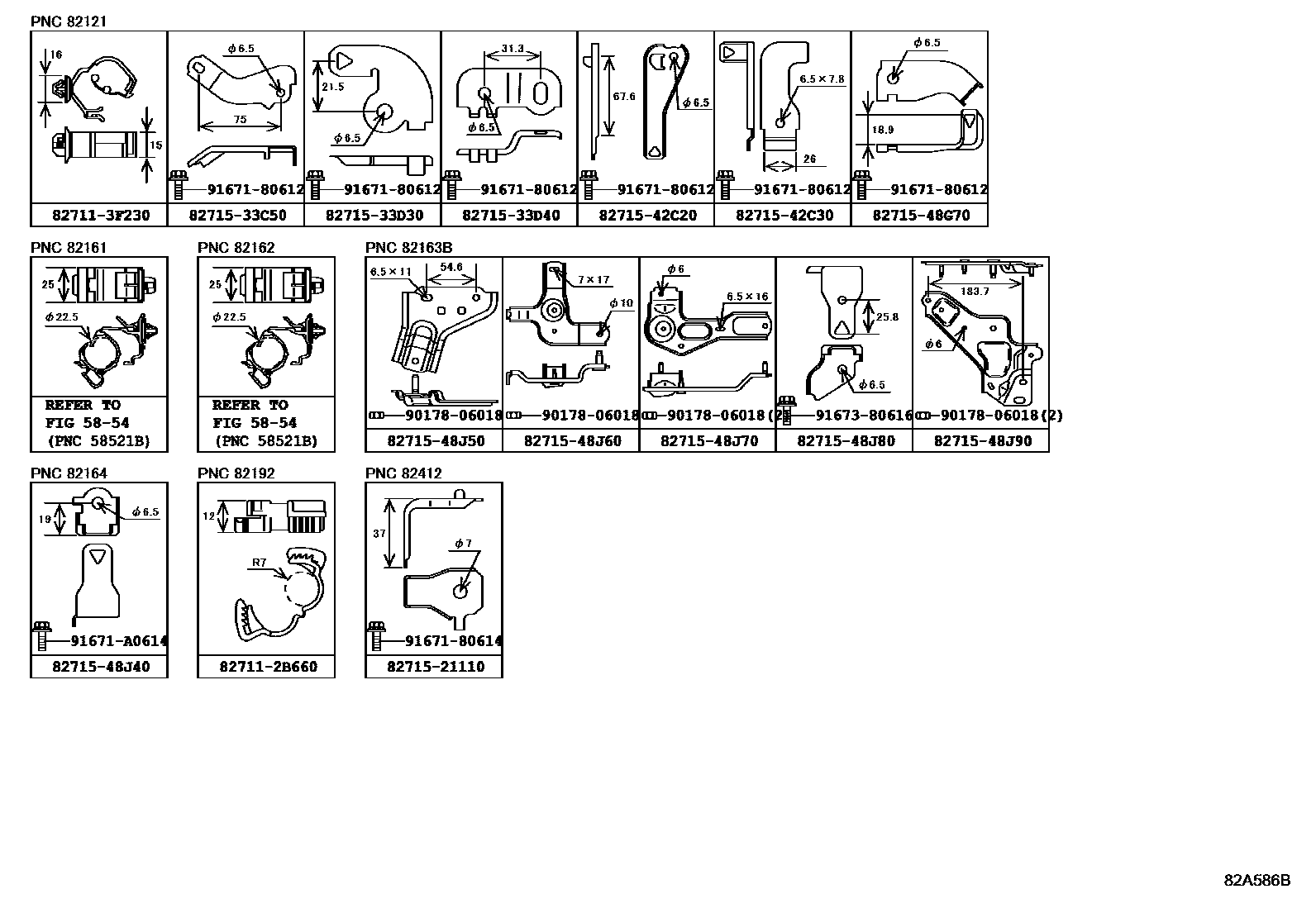 Toyota RAV4 线束和卡夹 EPC diagram — 82A586B