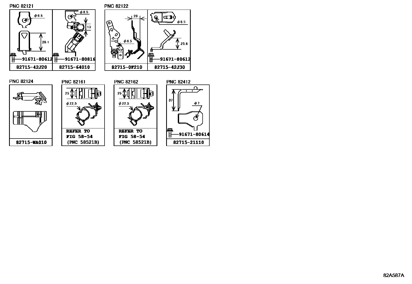 Toyota RAV4 线束和卡夹 EPC diagram — 82A587A