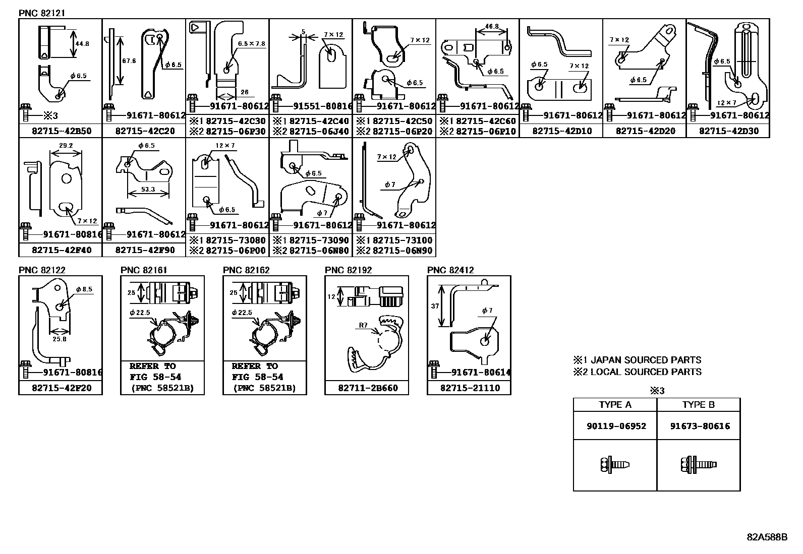 Toyota RAV4 线束和卡夹 EPC diagram — 82A588B