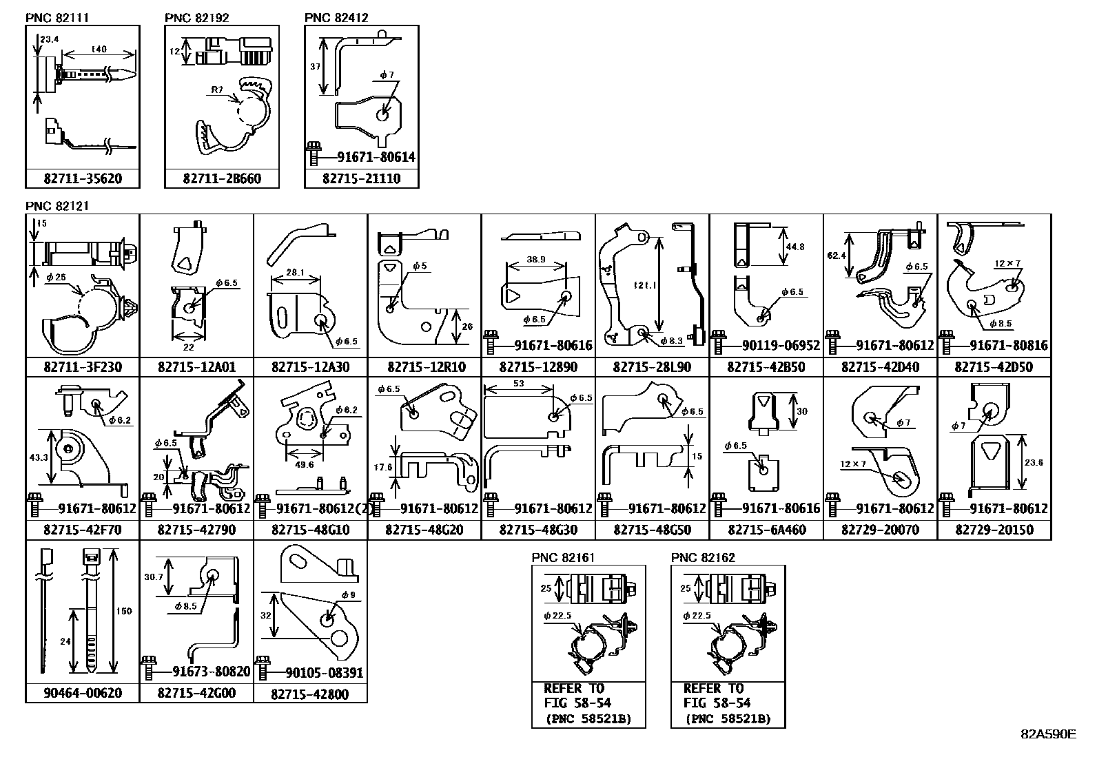 Toyota RAV4 线束和卡夹 EPC diagram — 82A590E