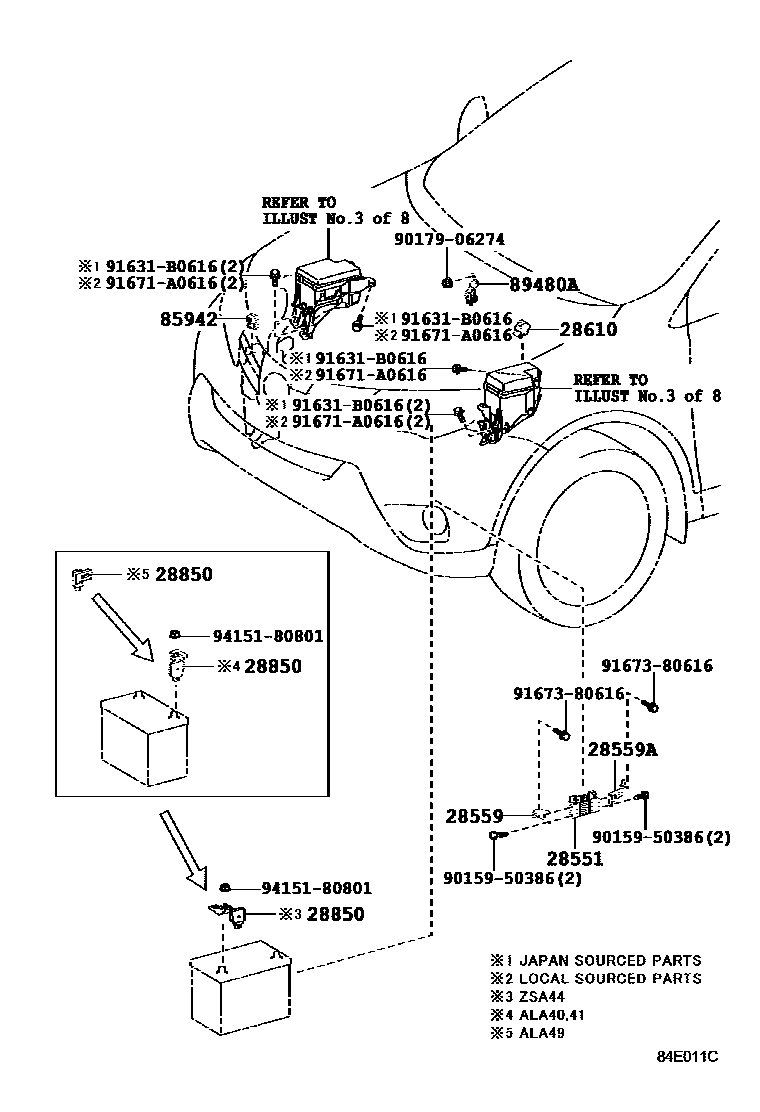 Toyota RAV4 开关和继电器和ECU EPC diagram — 84E011C