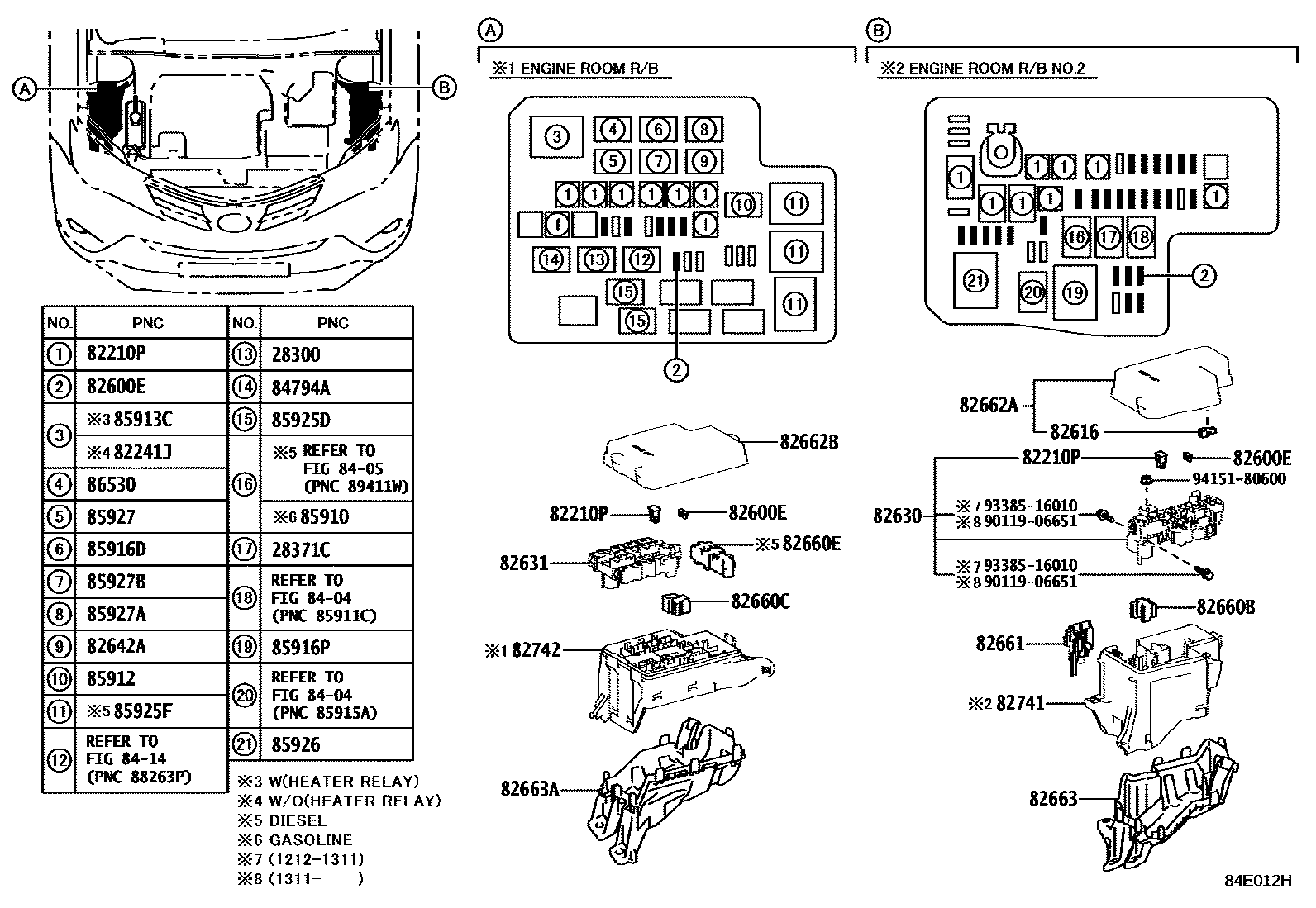 Toyota RAV4 开关和继电器和ECU EPC diagram — 84E012H