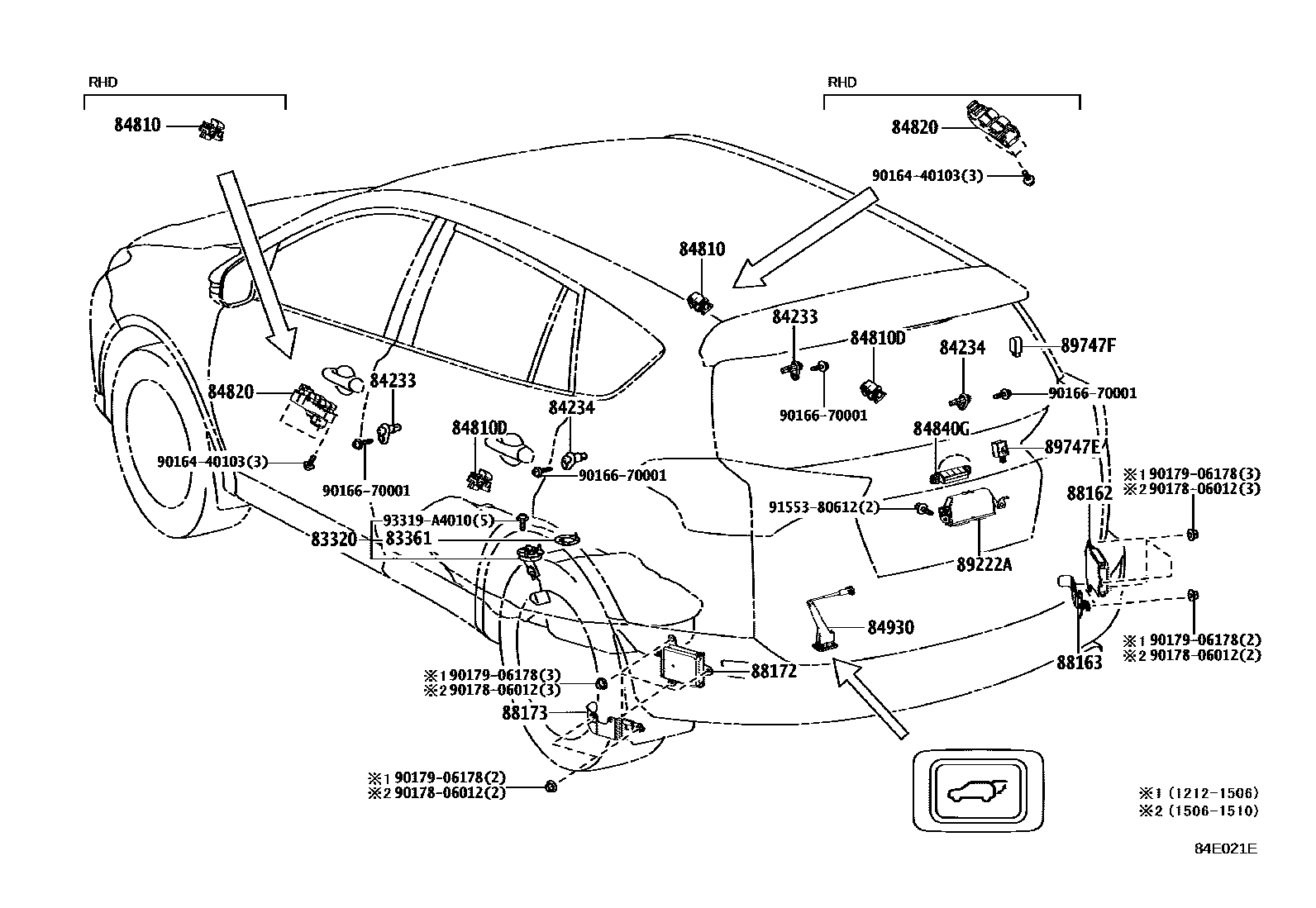 Toyota RAV4 开关和继电器和ECU EPC diagram — 84E021E
