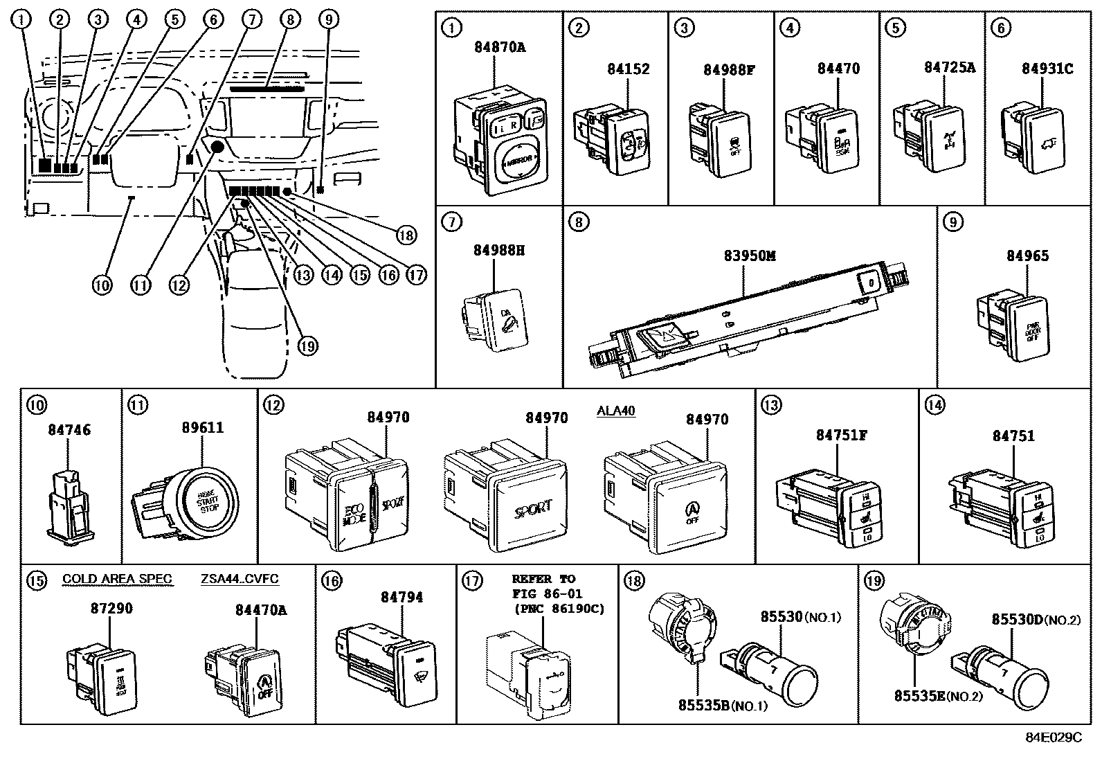 Toyota RAV4 开关和继电器和ECU EPC diagram — 84E029C