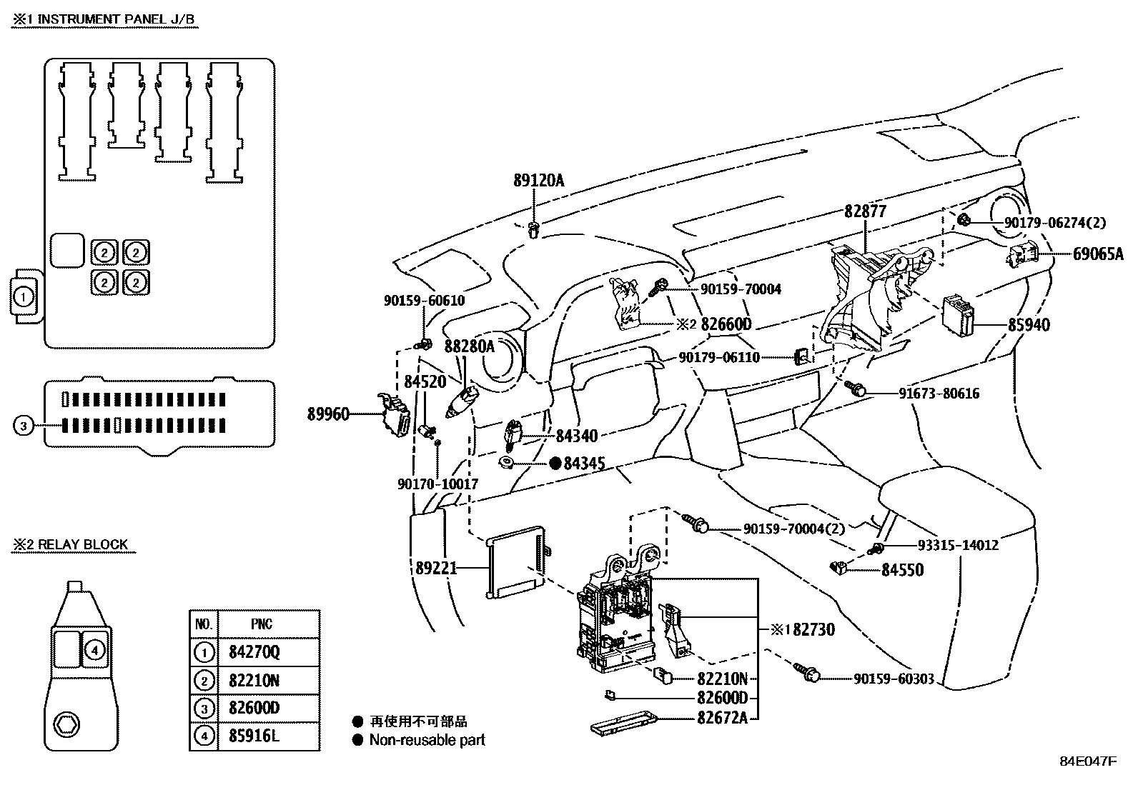 Toyota RAV4 开关和继电器和ECU EPC diagram — 84E047F