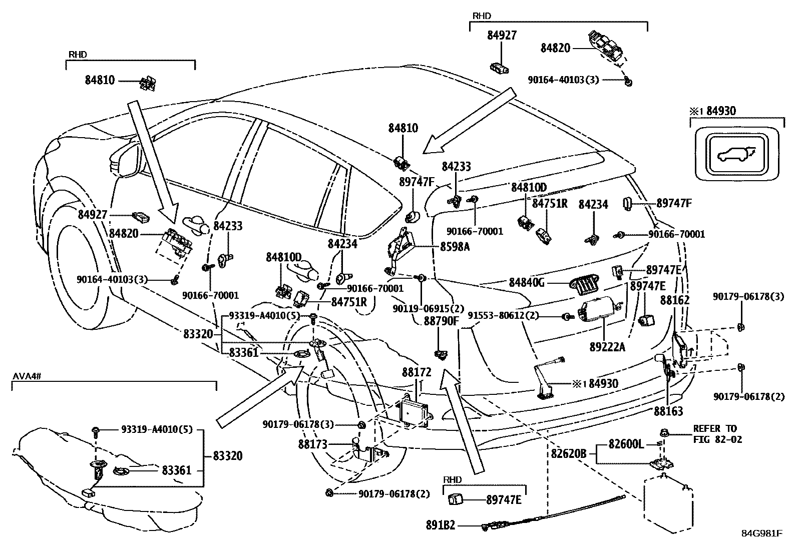 Toyota RAV4 开关和继电器和ECU EPC diagram — 84G981F