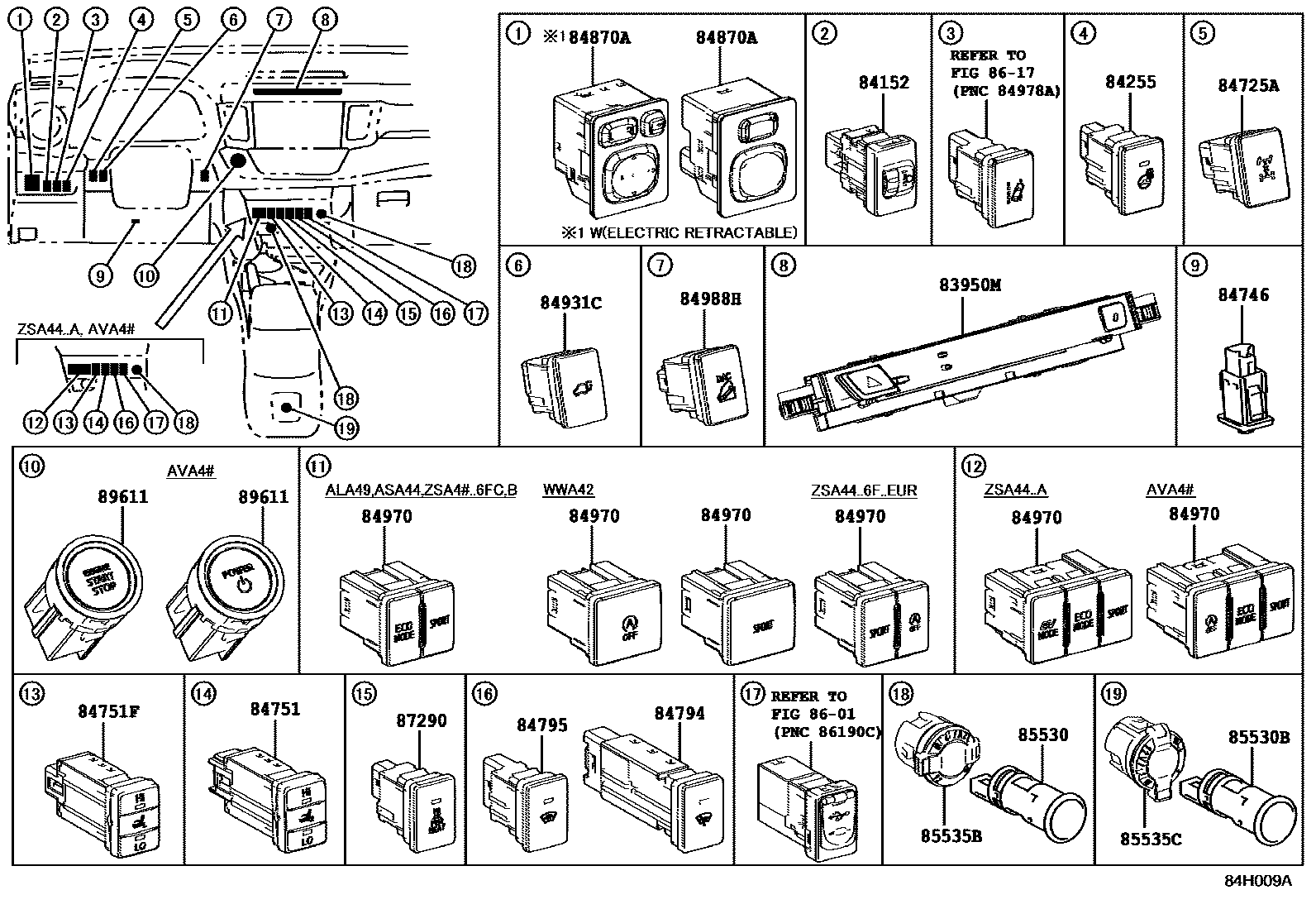 Toyota RAV4 开关和继电器和ECU EPC diagram — 84H009A