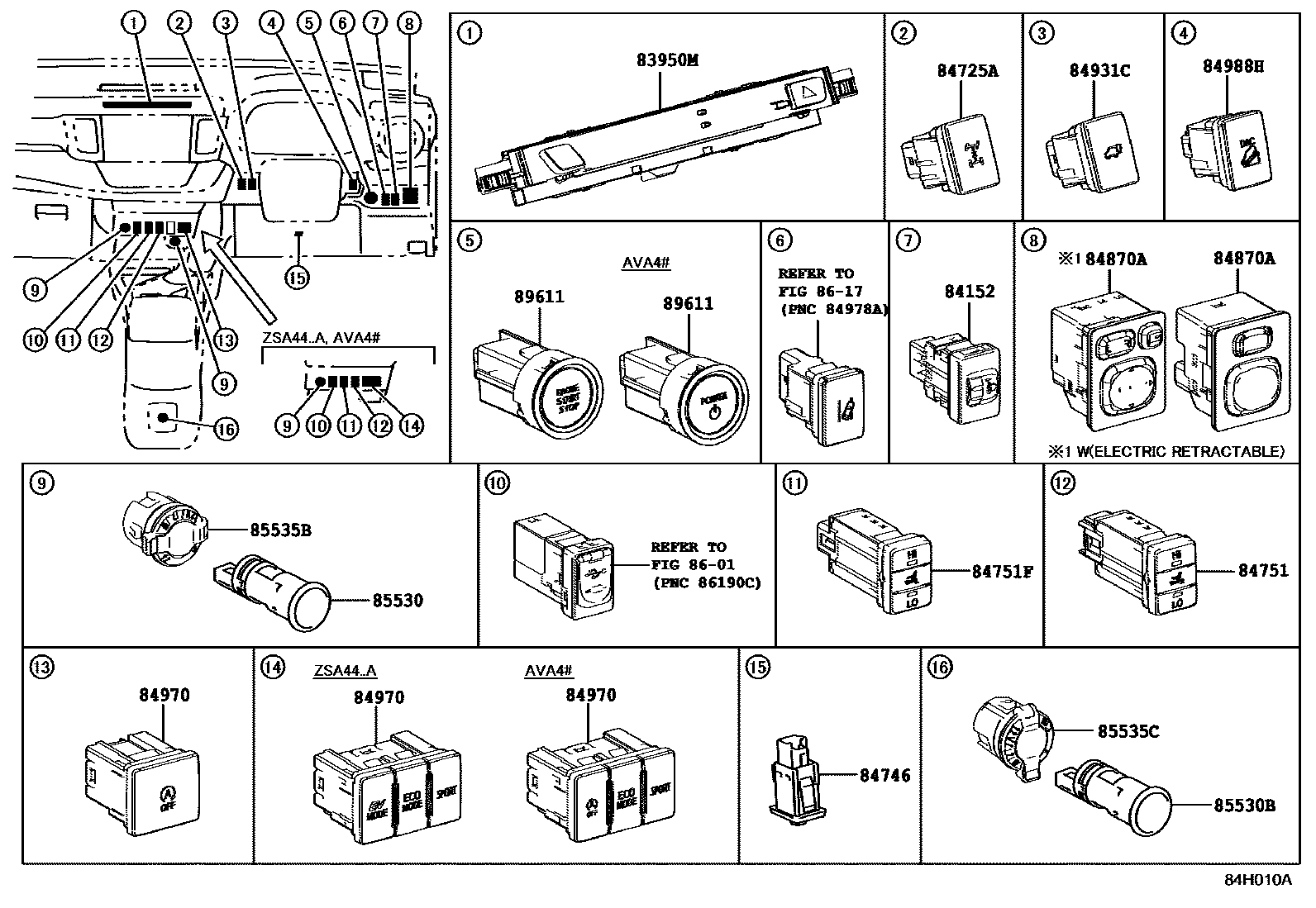 Toyota RAV4 开关和继电器和ECU EPC diagram — 84H010A