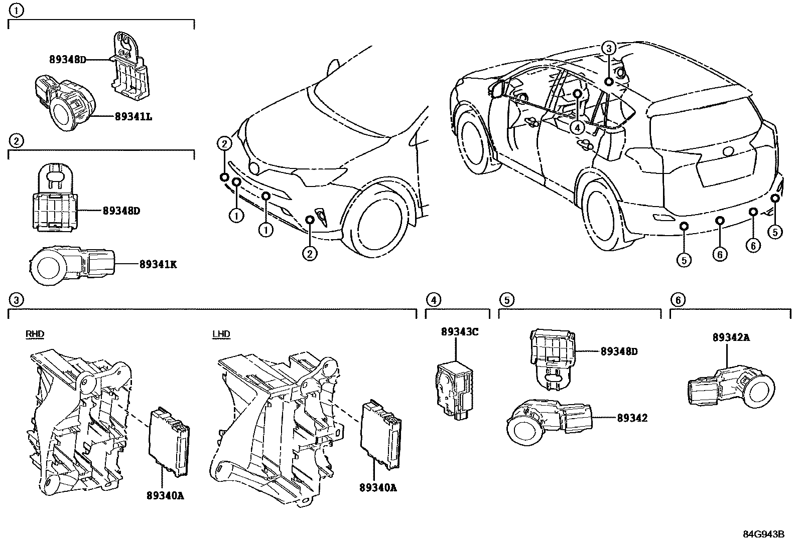 Toyota RAV4 测距雷达和倒车雷达 EPC diagram — 84G943B