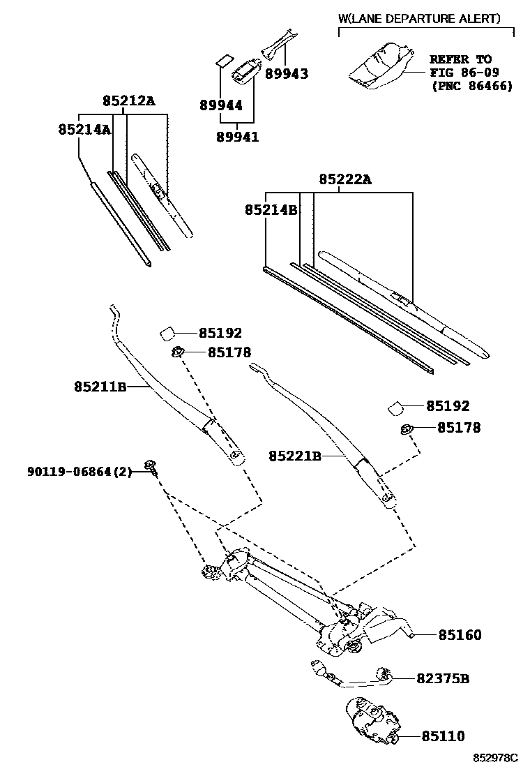 Toyota RAV4 挡风玻璃刮水器 EPC diagram — 852978C