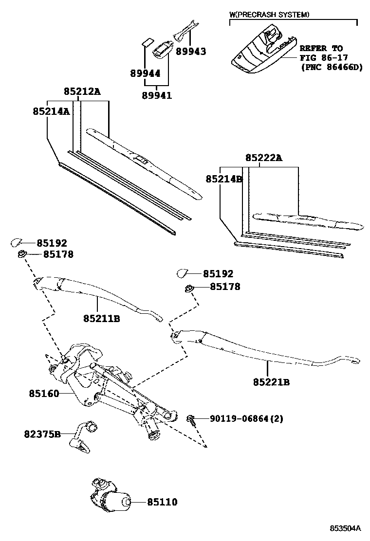 Toyota RAV4 挡风玻璃刮水器 EPC diagram — 853504A