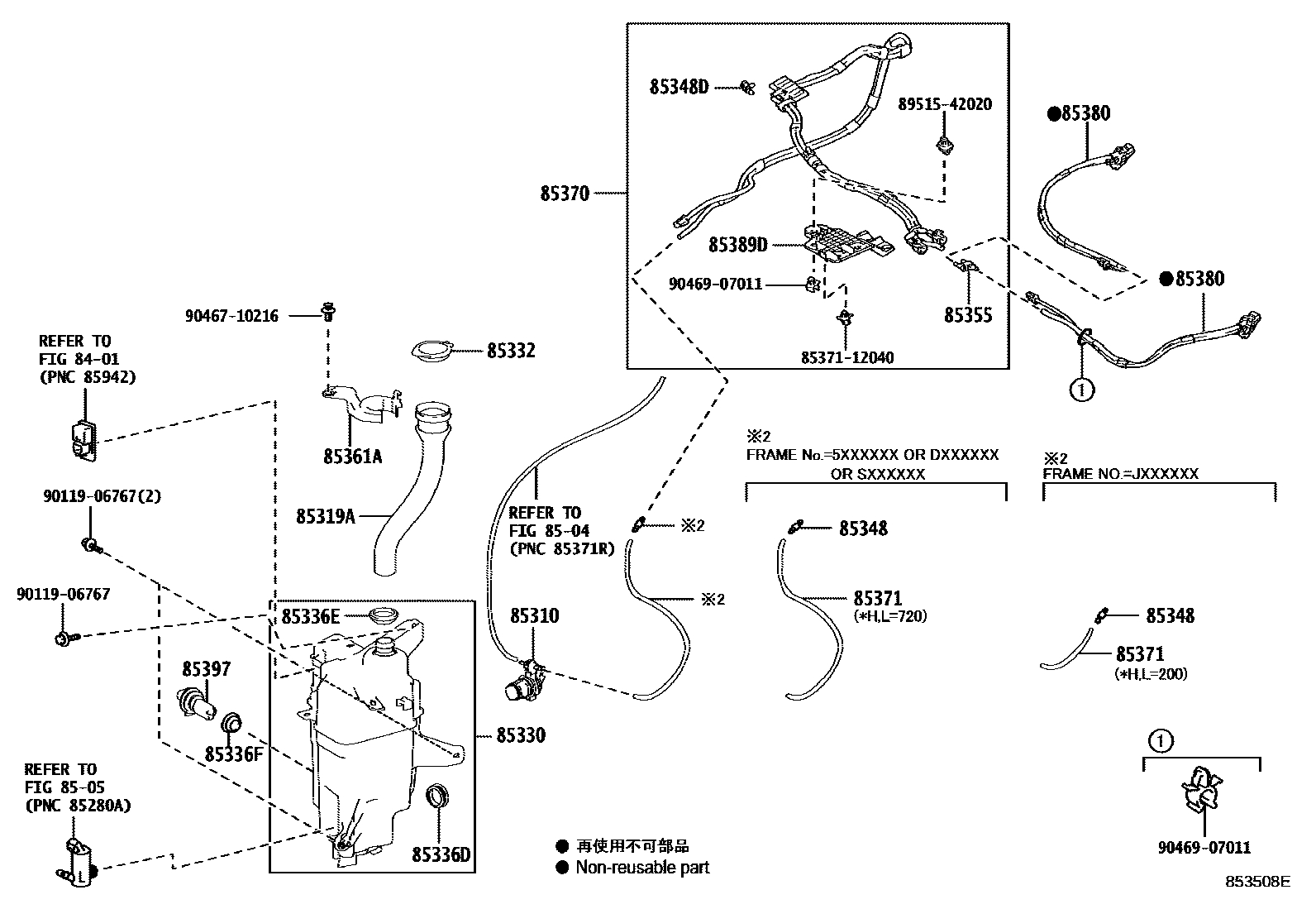 Toyota RAV4 挡风玻璃清洗器 EPC diagram — 853508E