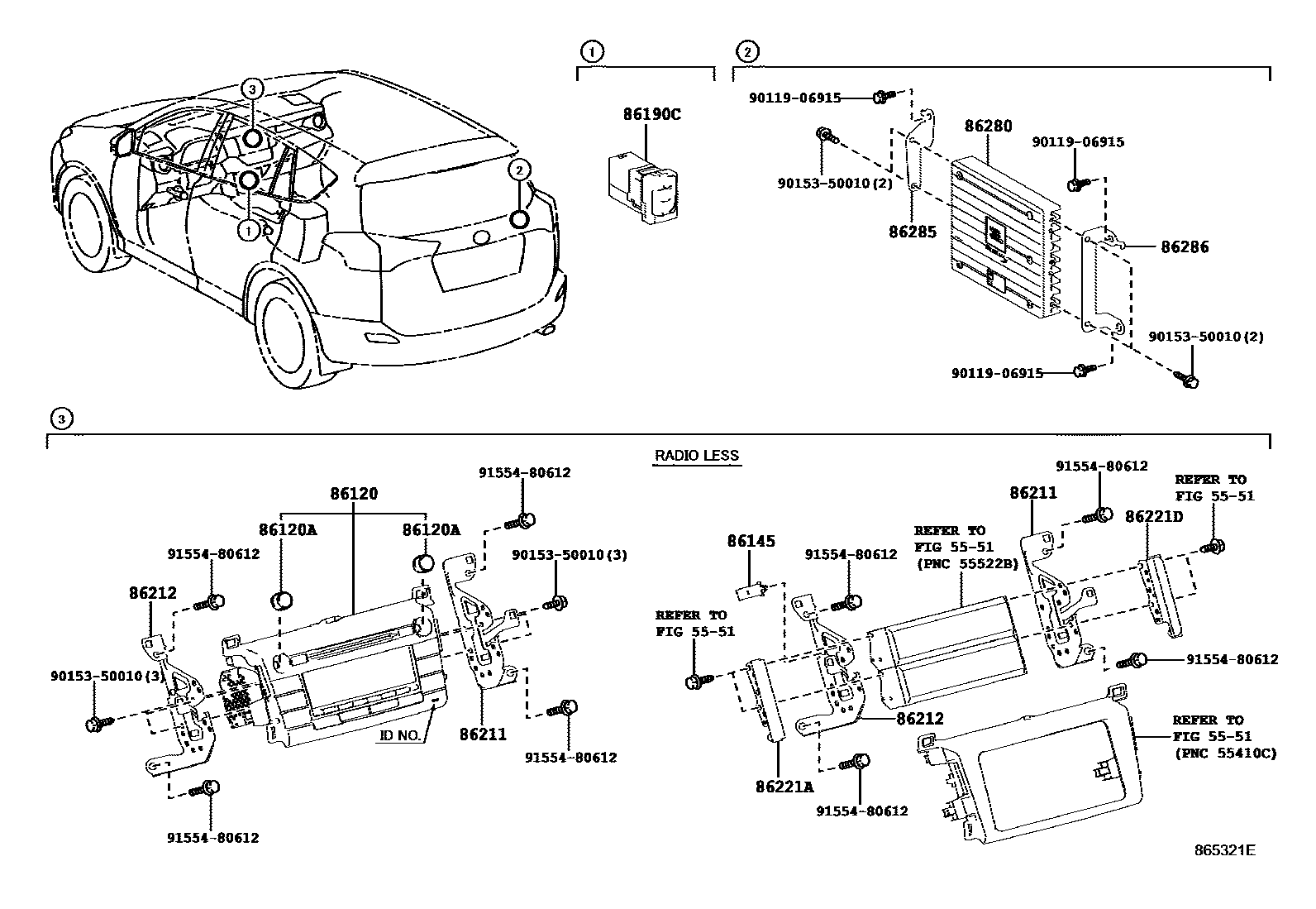 Toyota RAV4 收音机、放大器和冷凝器 EPC diagram — 865321E