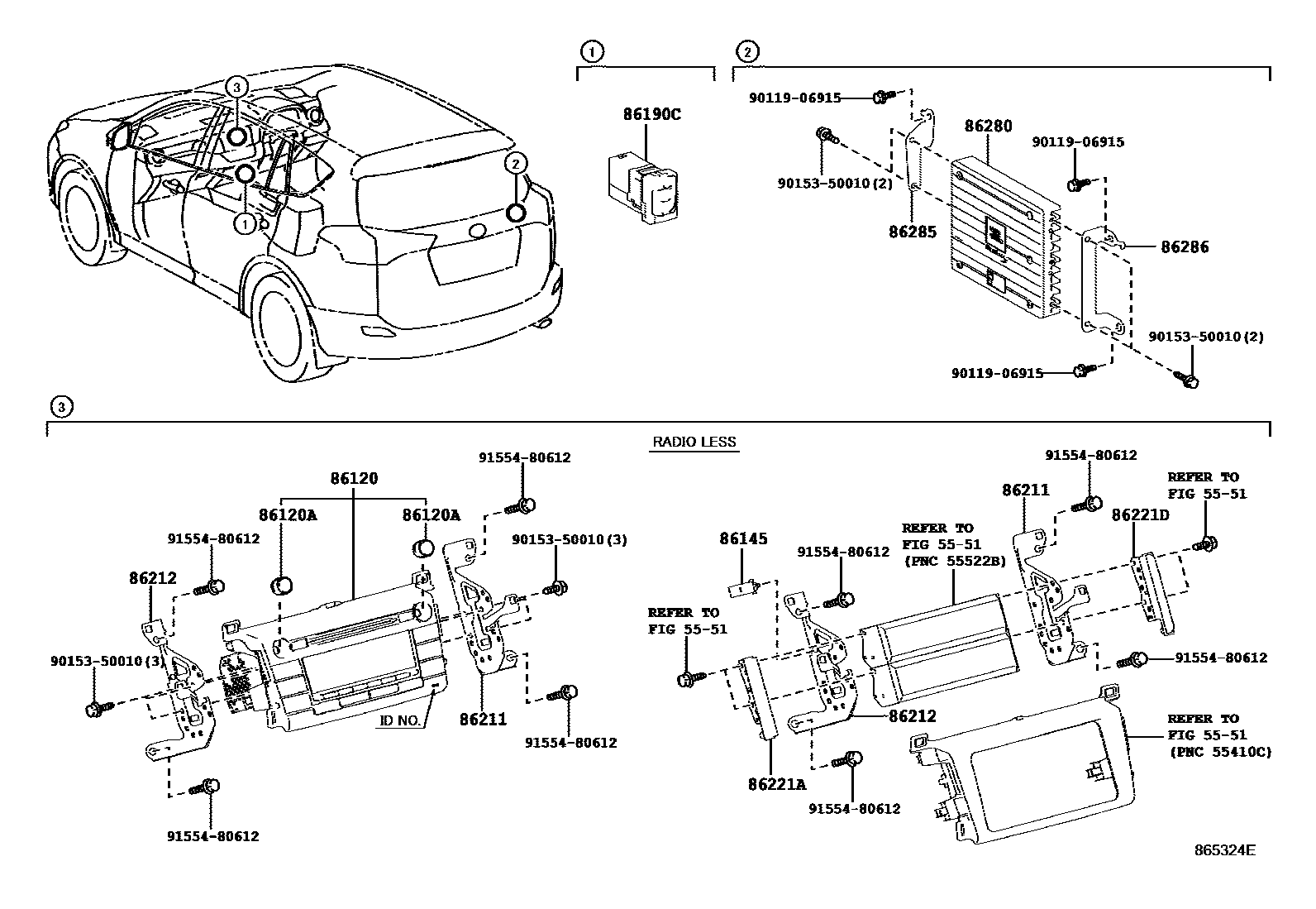 Toyota RAV4 收音机、放大器和冷凝器 EPC diagram — 865324E