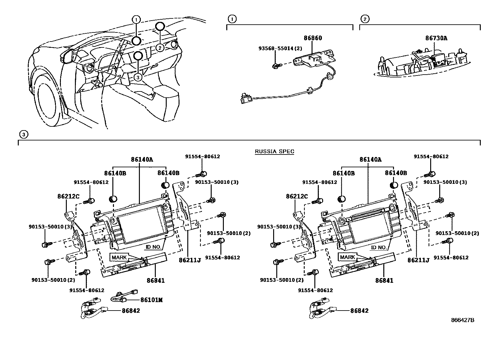 Toyota RAV4 导航和前监视器显示屏 EPC diagram — 866427B