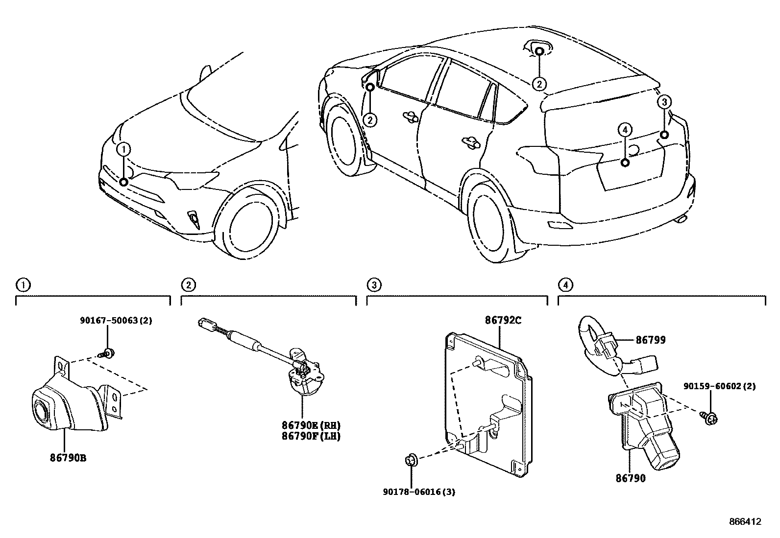 Toyota RAV4 倒车影像和摄像头 EPC diagram — 866412