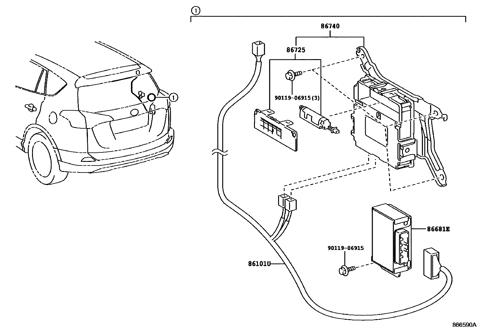 Toyota RAV4 车载电话和呼救装置 EPC diagram — 866590A