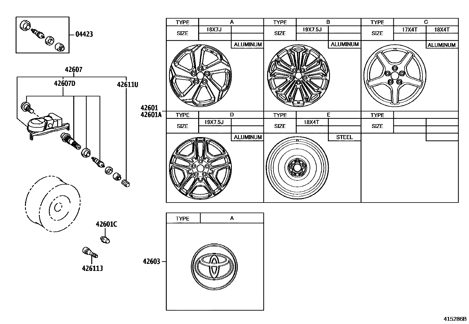 Toyota RAV4 车轮和车轮盖 EPC diagram — 415286B