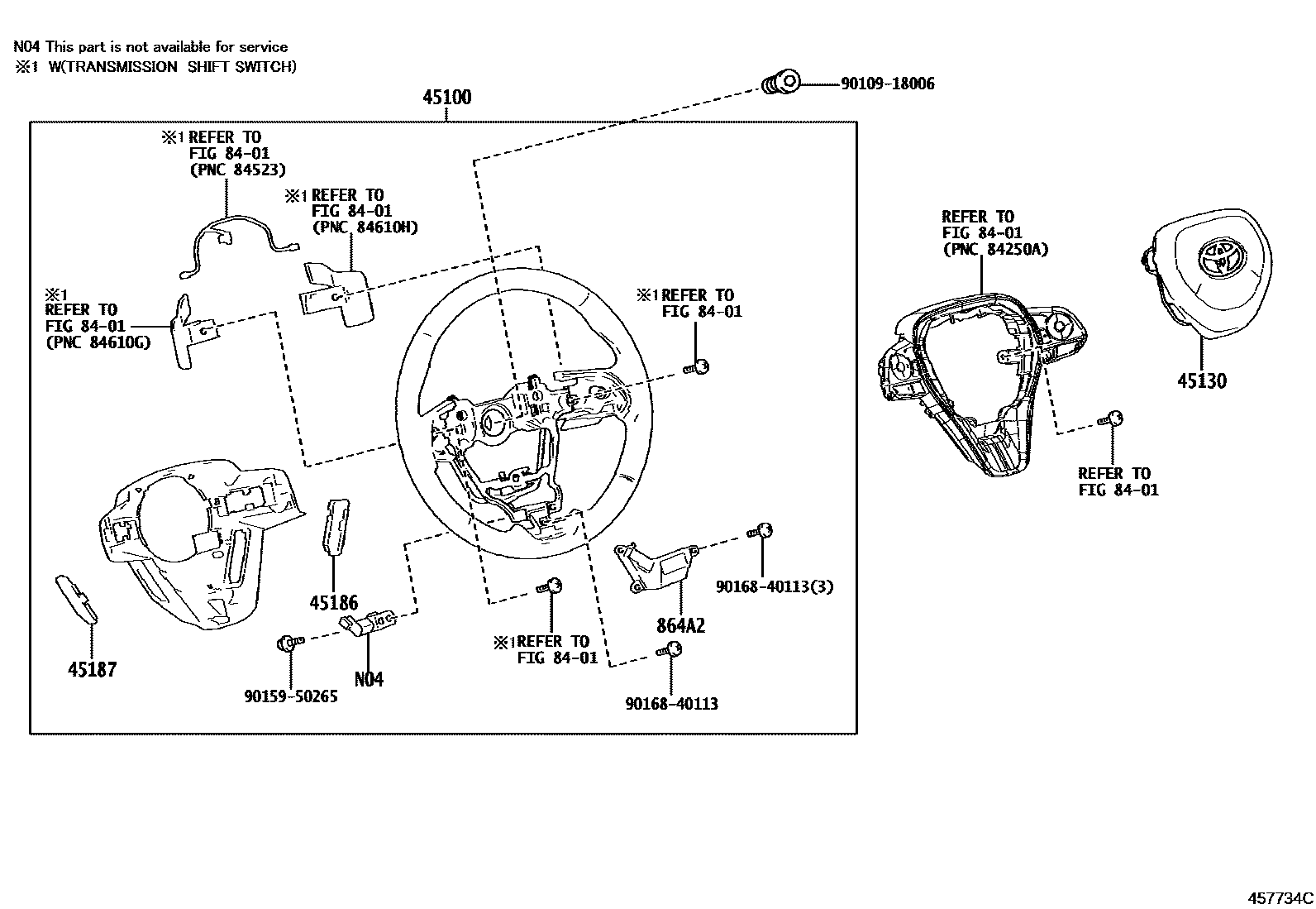 Toyota RAV4 Steering Wheel EPC diagram — 457734C
