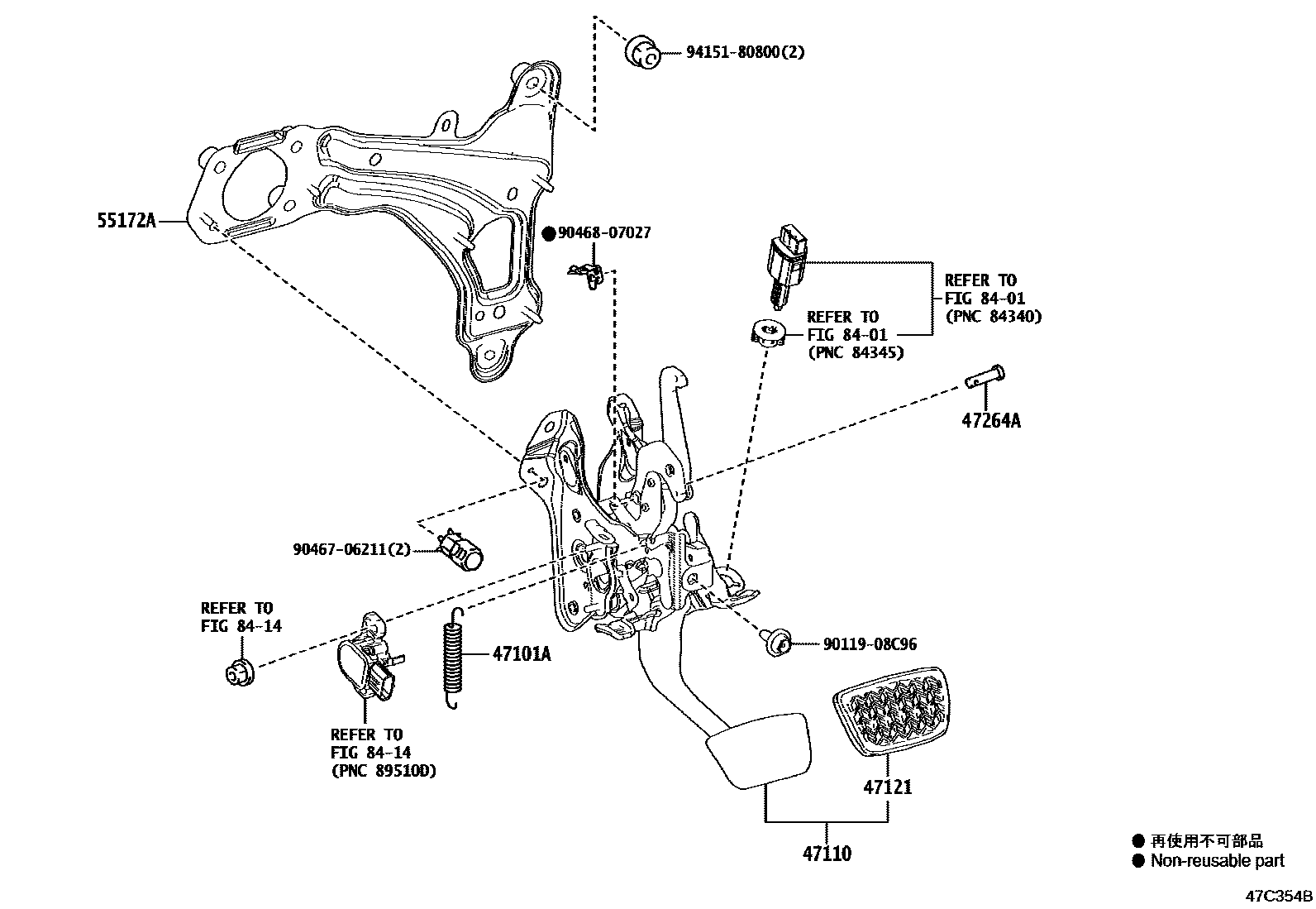 Toyota RAV4 Brake Pedal & Bracket EPC diagram — 47C354B