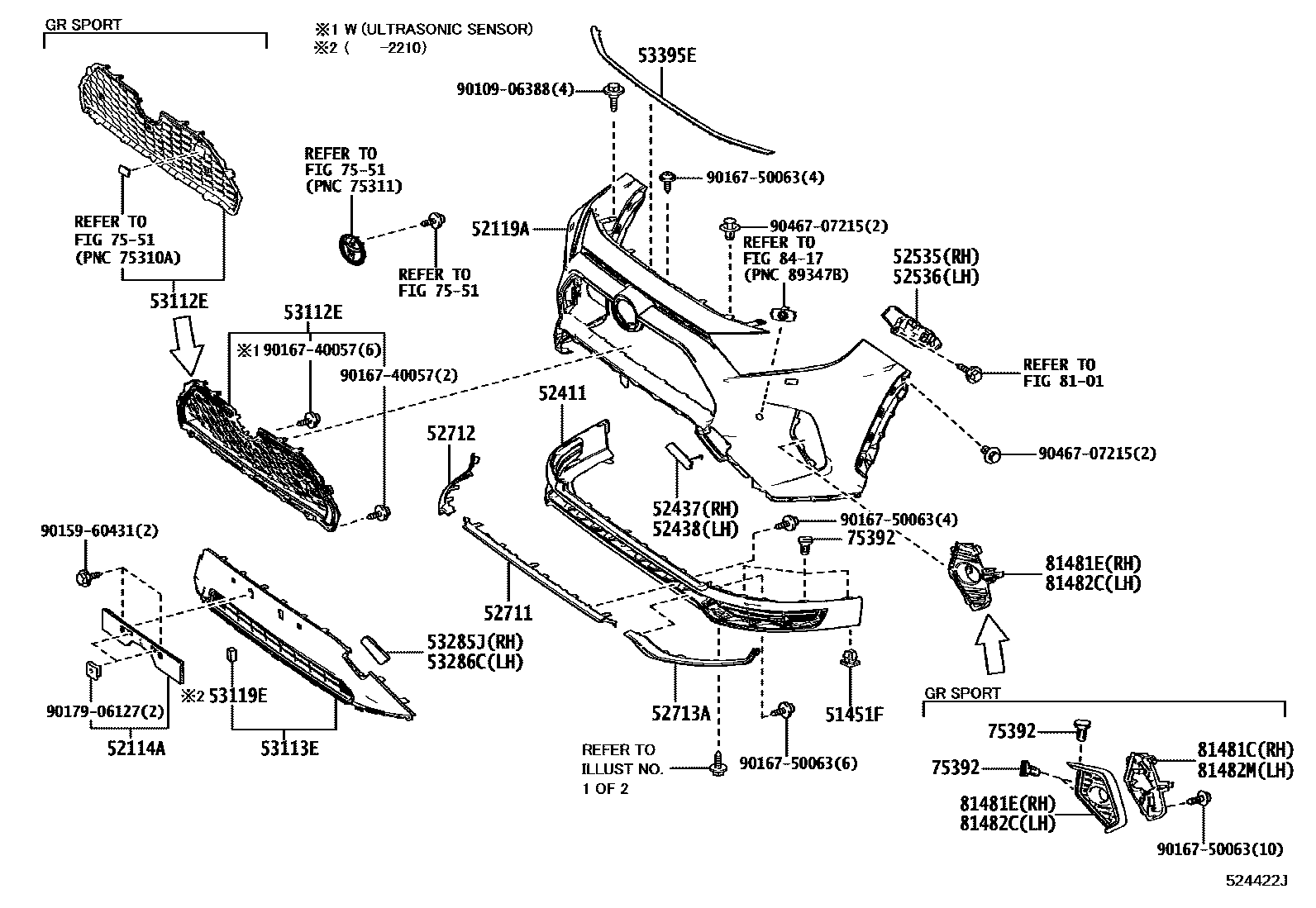 Toyota RAV4 前保险杠及附件 EPC diagram — 524422J