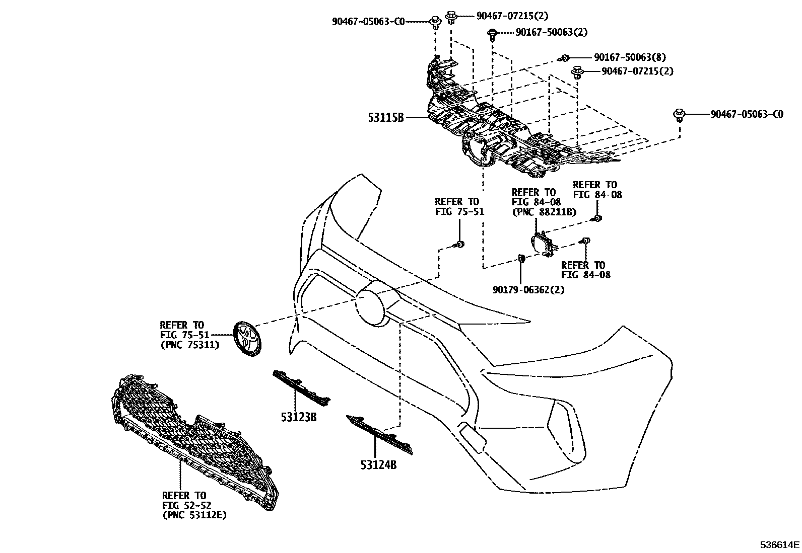 Toyota RAV4 radiator grille EPC diagram — 536614E