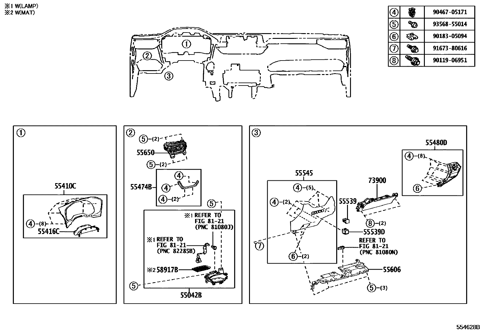Toyota RAV4 仪表板和手套箱 EPC diagram — 554628B