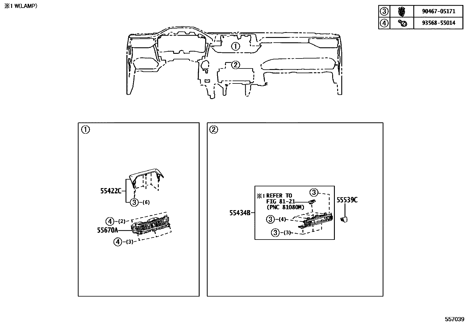 Toyota RAV4 仪表板和手套箱 EPC diagram — 557039