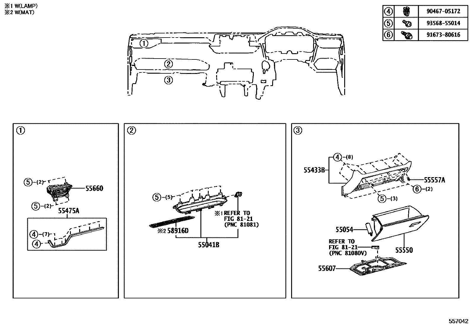 Toyota RAV4 仪表板和手套箱 EPC diagram — 557042
