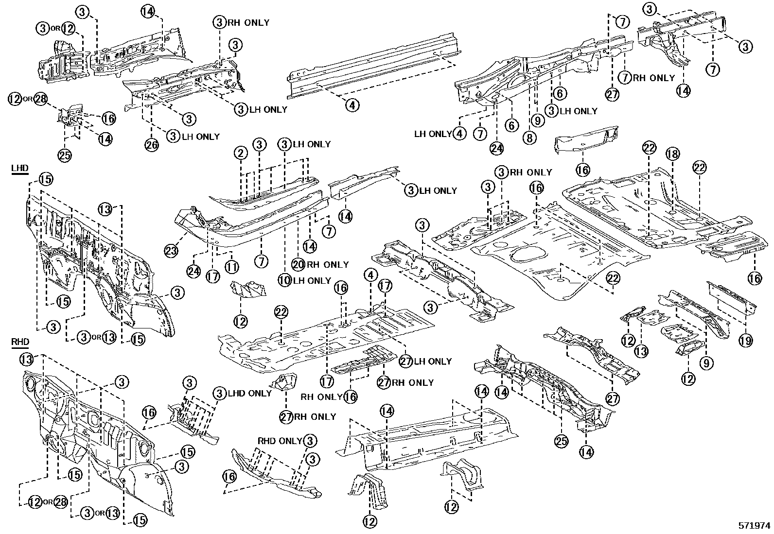 Toyota RAV4 hole plug EPC diagram — 571974