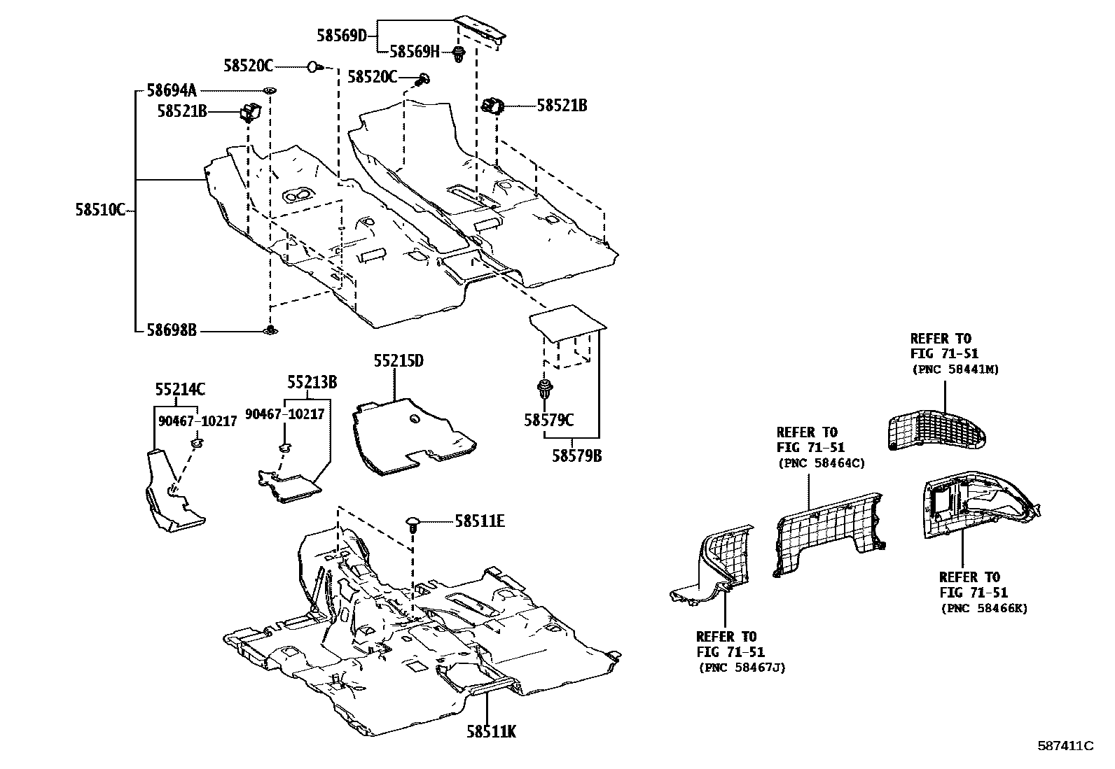 Toyota RAV4 地板垫和消声垫 EPC diagram — 587411C