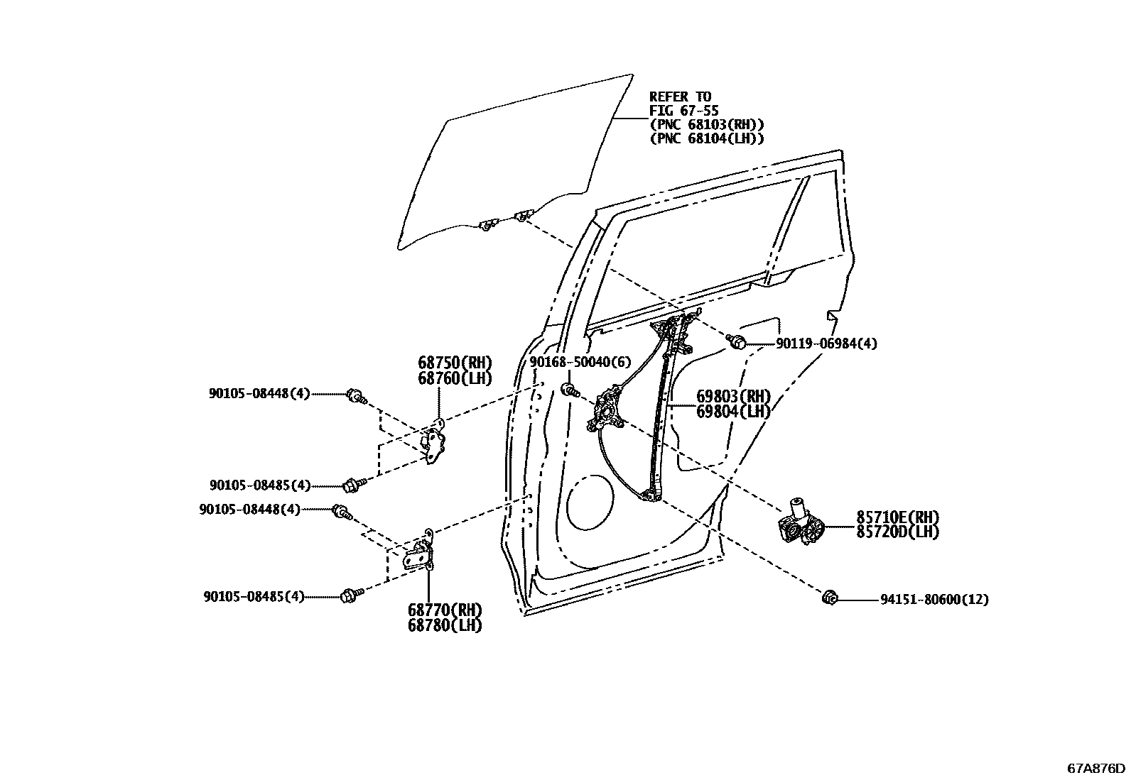 Toyota RAV4 后门车窗升降器和合页 EPC diagram — 67A876D