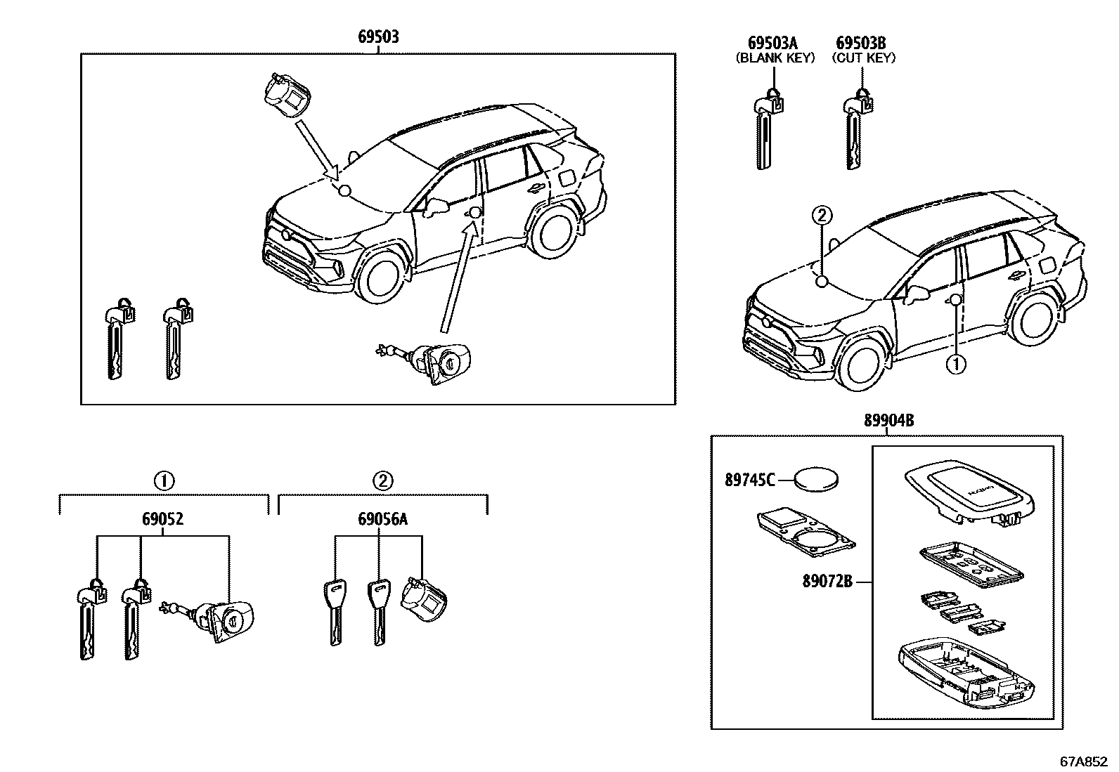 Toyota RAV4 锁芯组件 EPC diagram — 67A852