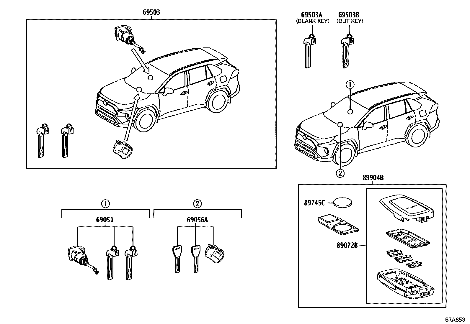 Toyota RAV4 锁芯组件 EPC diagram — 67A853