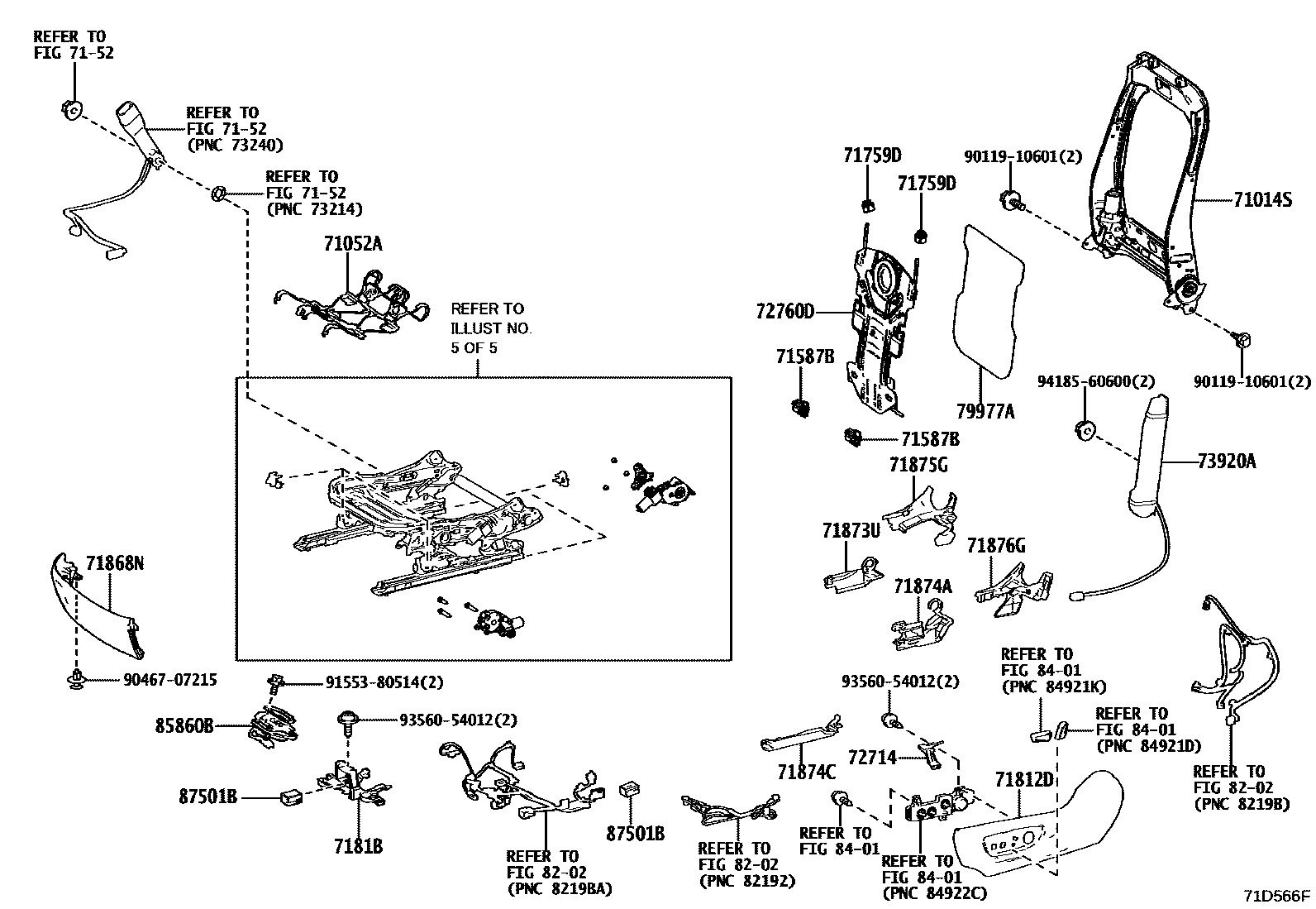 Toyota RAV4 座椅和座椅滑轨 EPC diagram — 71D566F