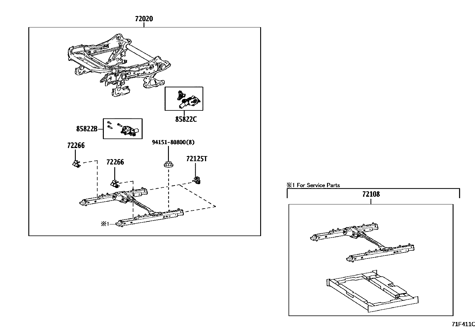 Toyota RAV4 座椅和座椅滑轨 EPC diagram — 71F411C